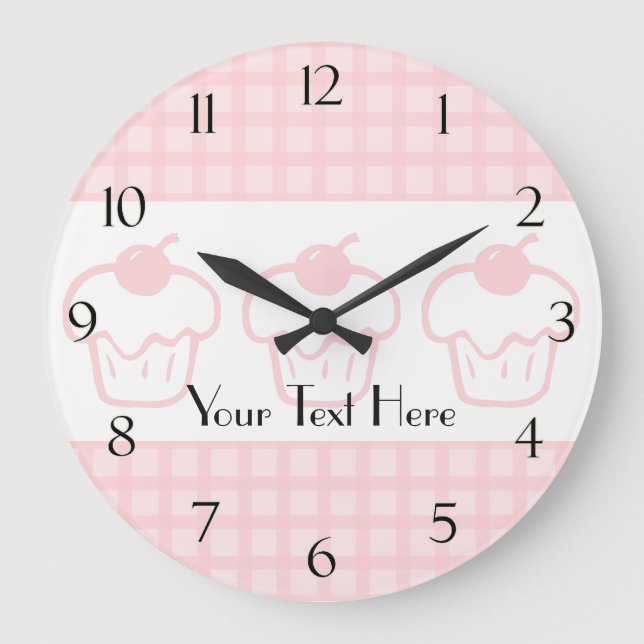 Reloj Redondo Grande Gingham y Cupcake Clock con números (Anverso)