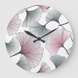Reloj Redondo Grande Gingko biloba dibujado a mano.