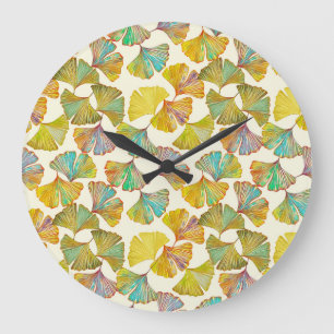 Reloj Redondo Grande Gingko Leaves: Arte Resumen de Flores