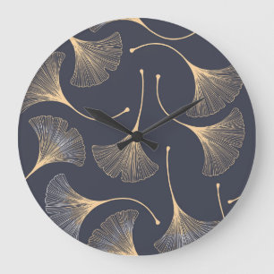 Reloj Redondo Grande Ginkgo deja un patrón floral sin mar