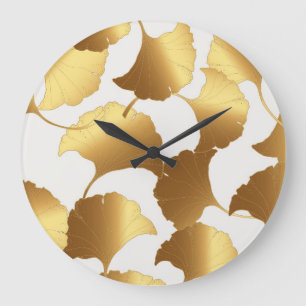 Reloj Redondo Grande Ginkgo Gold: Diseño de Vintage de Lujo.