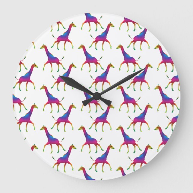 Reloj Redondo Grande Girafa de color arcoiris (Anverso)