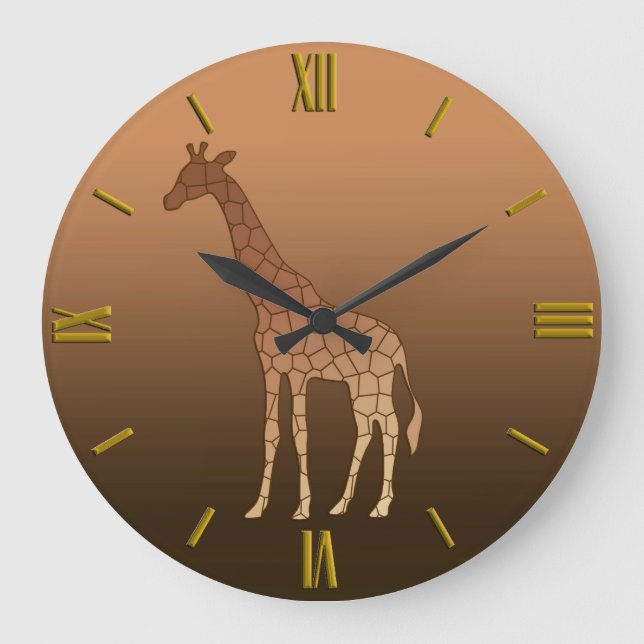 Reloj Redondo Grande Girafa geométrica moderna, cobre y marrón (Anverso)