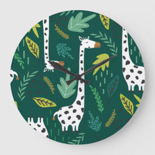 Reloj Redondo Grande Girafas coloridas: Patrón animal decorativo.