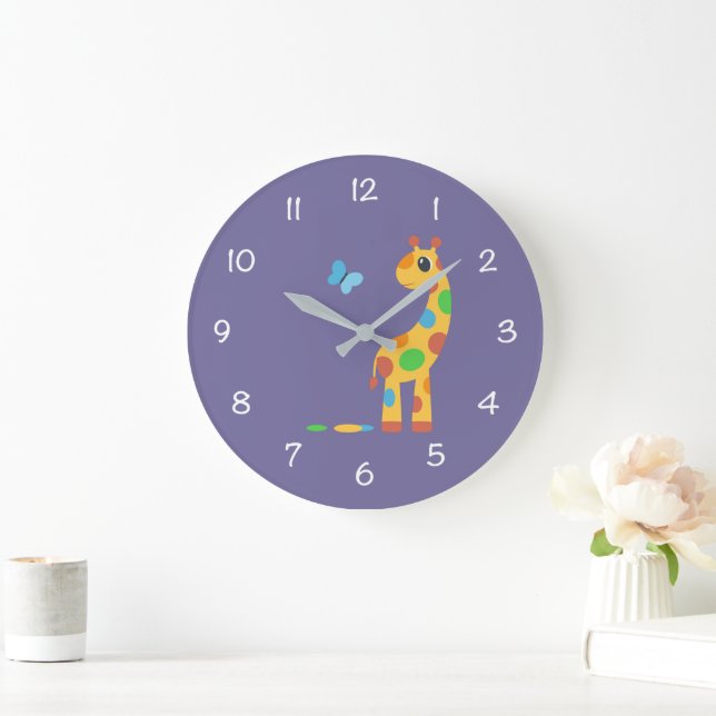 Reloj Redondo Grande Giraffe Personalizado colorida y mariposa (Hogar)