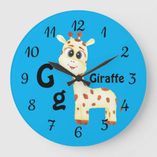 Reloj Redondo Grande Giraffe personalizar ABC: Letra G - Añadir tu nomb