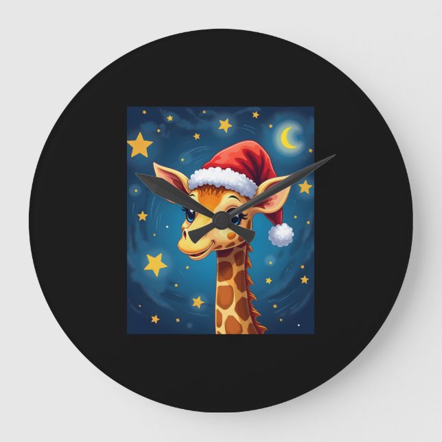Reloj Redondo Grande Giraffe Santa Hat Starry Night Holiday L (Anverso)