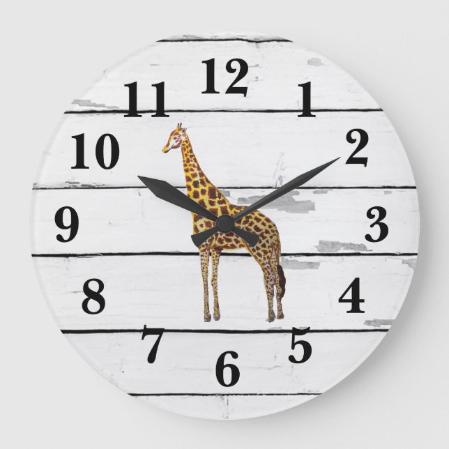 Reloj Redondo Grande Giraffe Wildlife Decour Rustic Shiplap (Anverso)