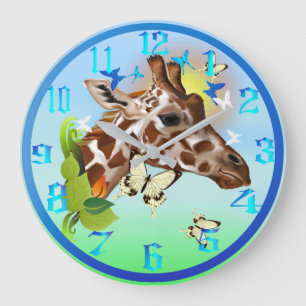 RELOJ REDONDO GRANDE GIRAFFE Y MARIPOSAS