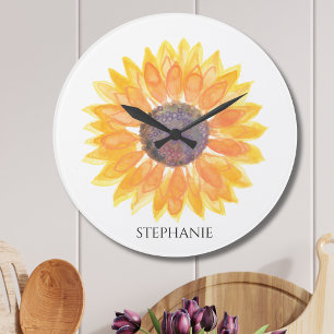 Reloj Redondo Grande Girasol Acuarela Personalizado