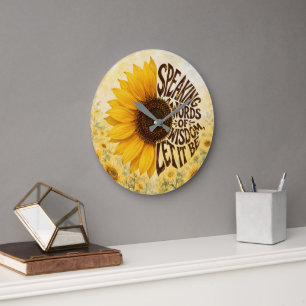 Reloj Redondo Grande Girasol amarillo con cita inspiradora