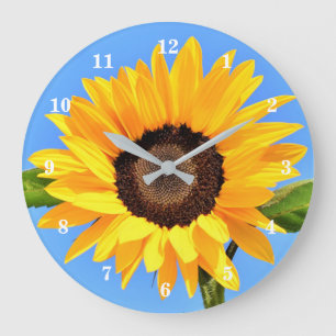 Reloj Redondo Grande Girasol amarillo contra el sol en el cielo azul - 