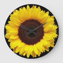 Reloj Redondo Grande Girasol amarillo gigante del jardín en fondo negro