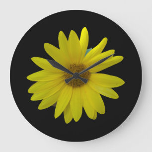 Reloj Redondo Grande Girasol amarillo sobre fondo negro