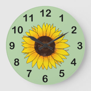 Reloj Redondo Grande Girasol Amarillo Vibrante en Flor