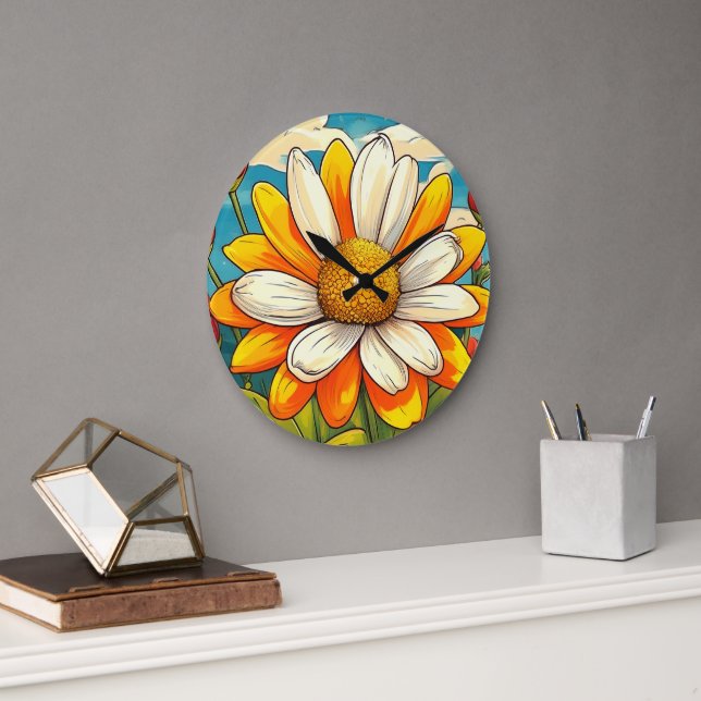 Reloj Redondo Grande  girasol tulipan flores (Oficina)