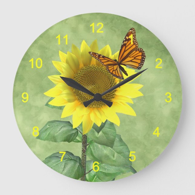 Reloj Redondo Grande Girasol y mariposa (Anverso)