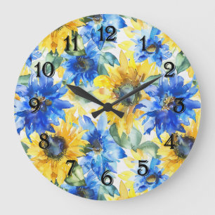 Reloj Redondo Grande Girasoles Amarillos Azules
