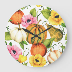 Reloj Redondo Grande Girasoles de calabazas: diseño de patrones de acua
