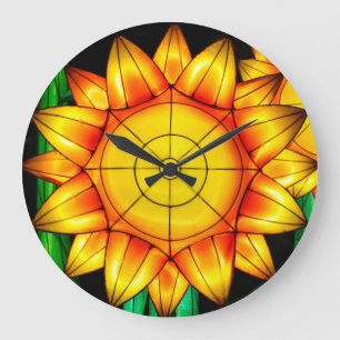 Reloj Redondo Grande Girasoles de llamarada solar