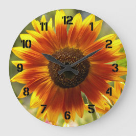 Reloj Redondo Grande Girasoles Florales Amarillos y Bronce