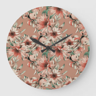 Reloj Redondo Grande girasoles, manzanas: patrón de acuarela otoñal