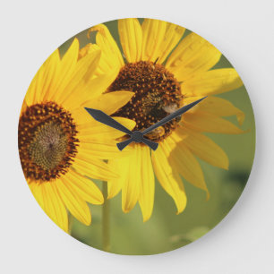 Reloj Redondo Grande Girasoles y Abejas Salvajes Atemporales
