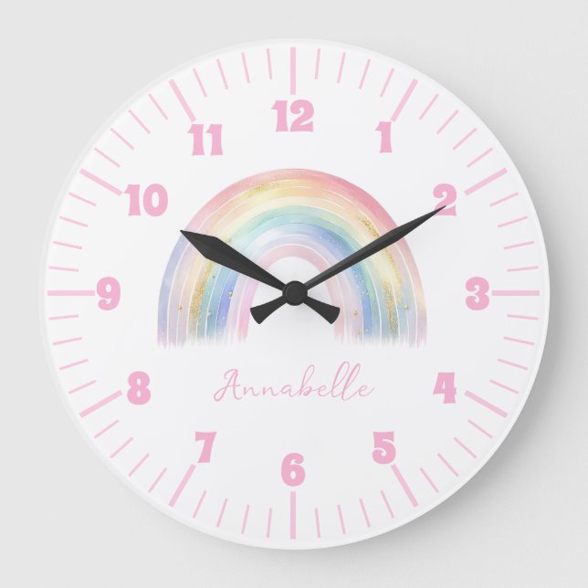 Reloj Redondo Grande Girl Room Cute Boho Rainbow (Anverso)