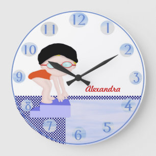 Reloj Redondo Grande Girls Personalized Swim Wall Clock