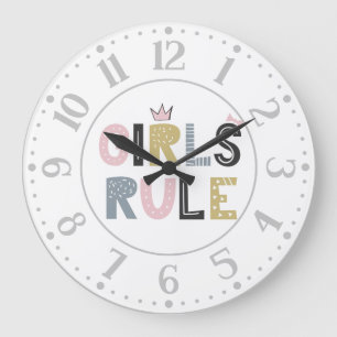 Reloj Redondo Grande Girls Rule Scandinavian Word Art  