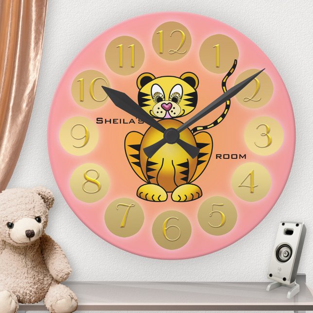 Reloj Redondo Grande Girly Cute Tiger Pink Gold Wall (Subido por el creador)