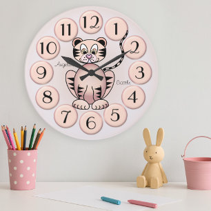 Reloj Redondo Grande Girly Cute Tiger Pink Princess Wall Clock
