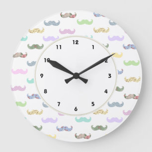 Reloj Redondo Grande Girly pastel mustache pattern