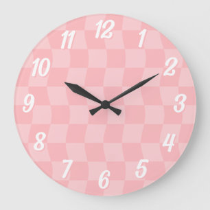 Reloj Redondo Grande Girly Pastel Pink Wavy Checkerboard