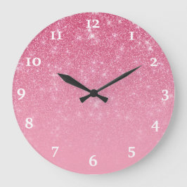 Reloj Redondo Grande Girly Pink Glitter Glam Chic Sparkly Ombre