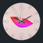 Reloj Redondo Grande Girly Trendy  Lips,Kiss<br><div class="desc">This image features lips on pink. . Any girl would love to have this stylish  design.If your art still needs to be adjusted, click on the Customize This button. This will take you to a design area where you can move around and even change fonts !</div>