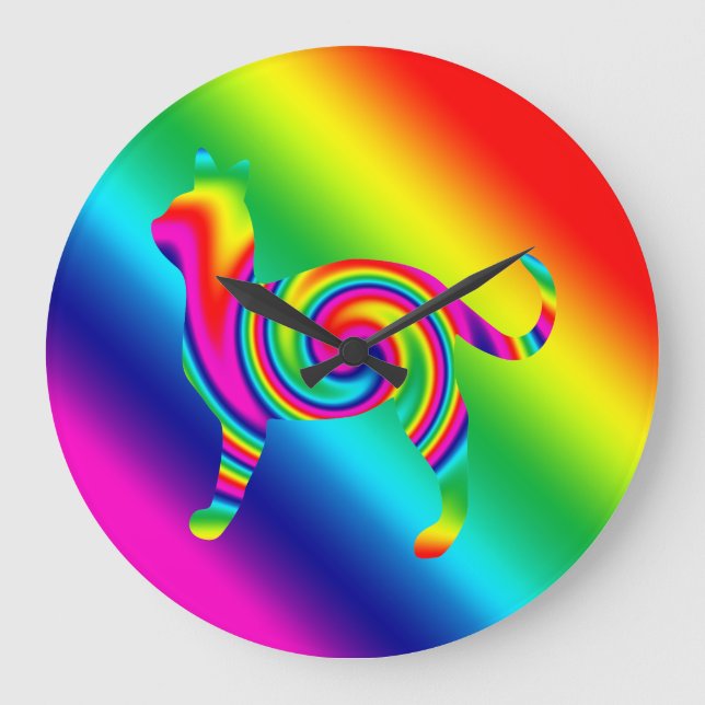 Reloj Redondo Grande Giro arcoiris en forma de gato (Anverso)
