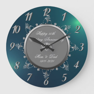 Reloj Redondo Grande Giros florales plateados,Aniversario del Boda Verd