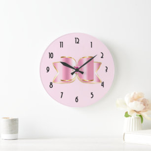 Reloj Redondo Grande Glam Bow rosa con piedra angular