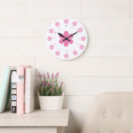 Reloj Redondo Grande Glam de flor rosa