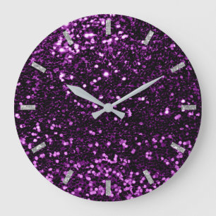 Reloj Redondo Grande Glam gris Purpurina ultrvioleta morado fino