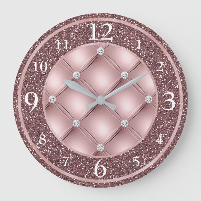 Reloj Redondo Grande Glamoroso Purpurina rosa oscuro de Rubor y diamant (Anverso)