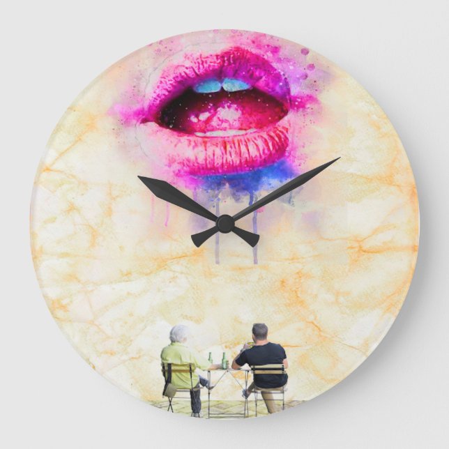 Reloj Redondo Grande  Glamorous Pink Lip Illustration (Anverso)