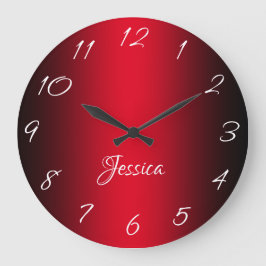 Reloj Redondo Grande Glamorous Red and Black Ombre Personalized