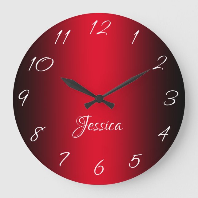 Reloj Redondo Grande Glamorous Red and Black Ombre Personalized (Anverso)