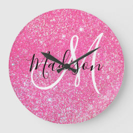 Reloj Redondo Grande Glamour Femenino Rosa Brillante Purpurina Monogram
