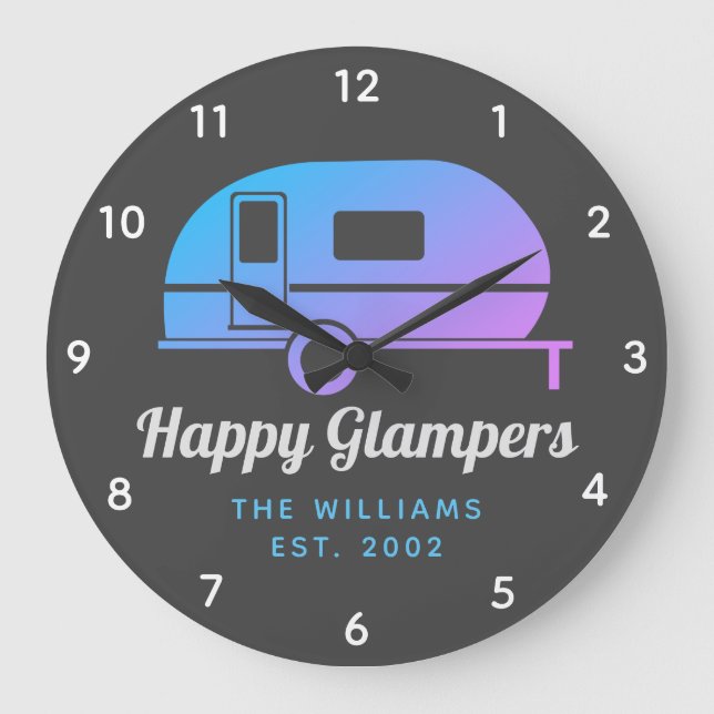 Reloj Redondo Grande Glamour Glampers Morple Ombre Camping (Anverso)