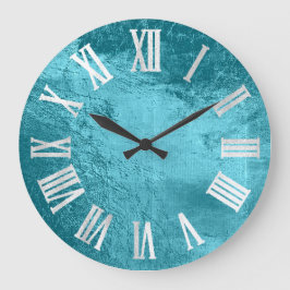 Reloj Redondo Grande Glass metálico de cuero de color gris azul marino