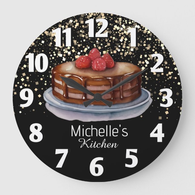 Reloj Redondo Grande Glitter Cake Baker Pastry Chef Personalizado (Anverso)