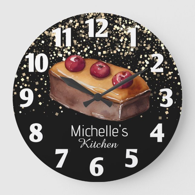 Reloj Redondo Grande Glitter Cake Baker Pastry Chef Personalizado (Anverso)